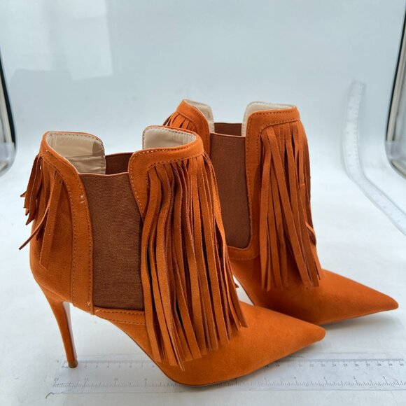 YDN Women Stiletto High Heel Tassels Ankle Boots Pointed Toe Elastic ,Suede Boot - Picture 3 of 8